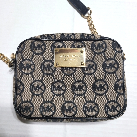 Michael Kors Black/Tan Mini Crossbody with Gold Hardwire - Picture 1 of 12